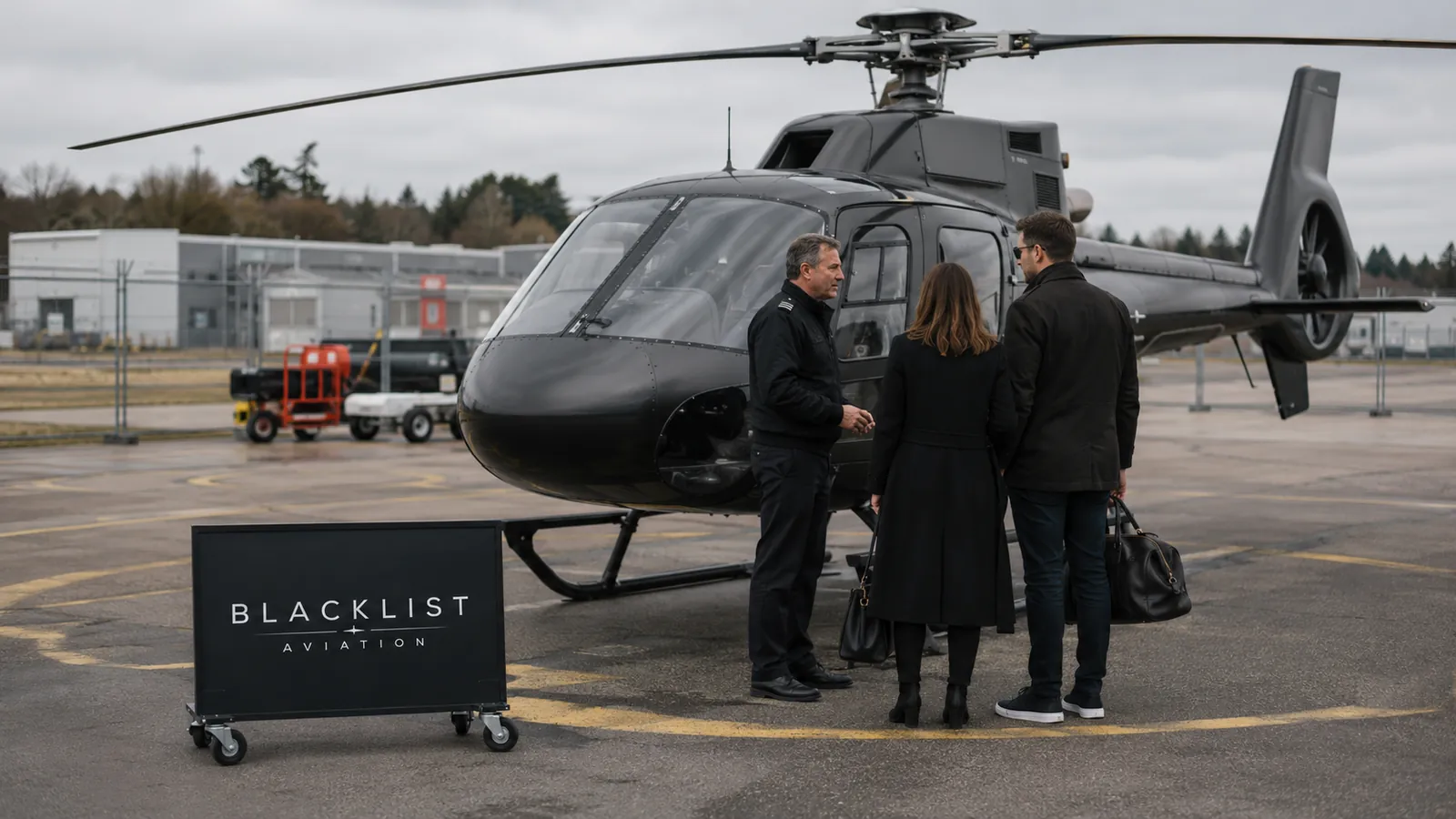 Blacklist Aviationi helikopter ja reisijad lennuväljal